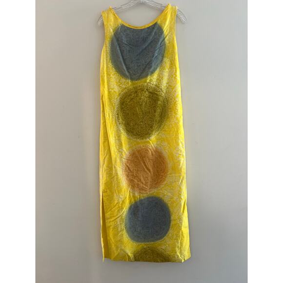 Vintage Pop Art Sleeveless Long Shift Dress Yellow Abstract Size S/M JL - Picture 6 of 7